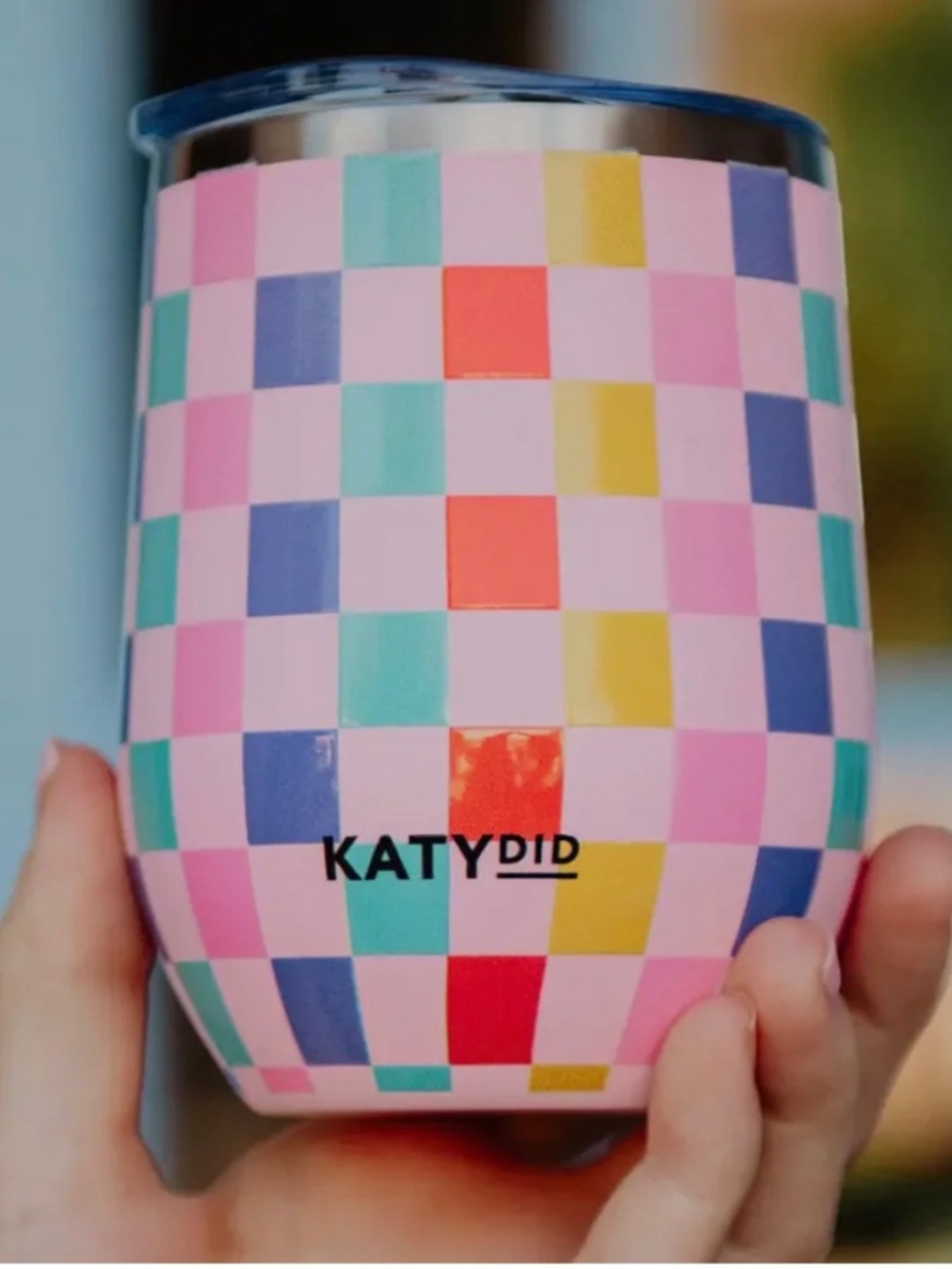 Katydid Stainless Steel Wine Coffee Tumbler Checkered with Lid